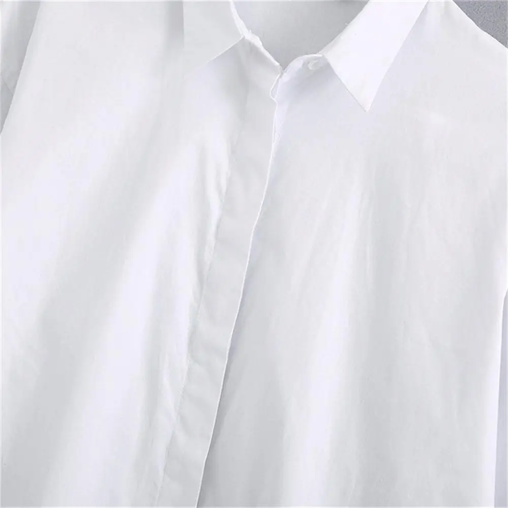 2020 metų vasaros moterų nauji laisvi atvartas laukinių ilgomis rankovėmis mygtuką apdailos popelinowy paprasta vidurio ilgis marškinėliai