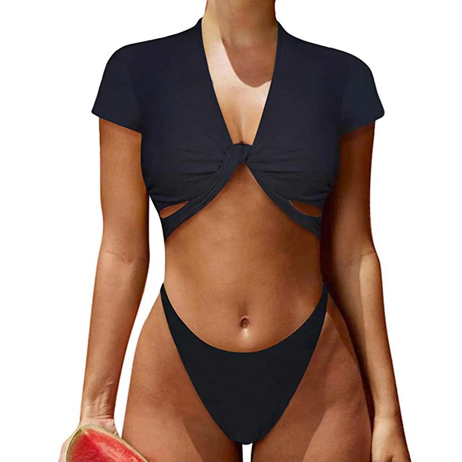2020 Naujas Sporto Bikini Moterims maudymosi Kostiumėliai, trumpomis Rankovėmis maudymosi kostiumėlį Aukšto Juosmens Dviejų vienetų Leopard Sporto bikini marškinėliai Moterų Paplūdimio
