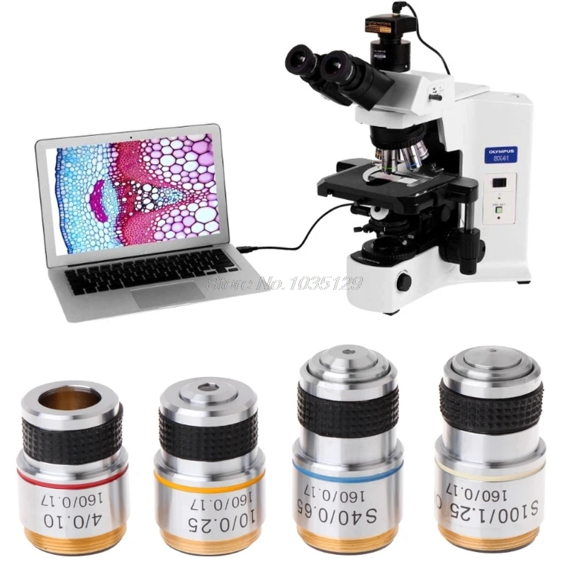 4X 10X 40X 100X Achromatinis Tikslas Objektyvas Biologinis Mikroskopas 185 Whosale&DropShip