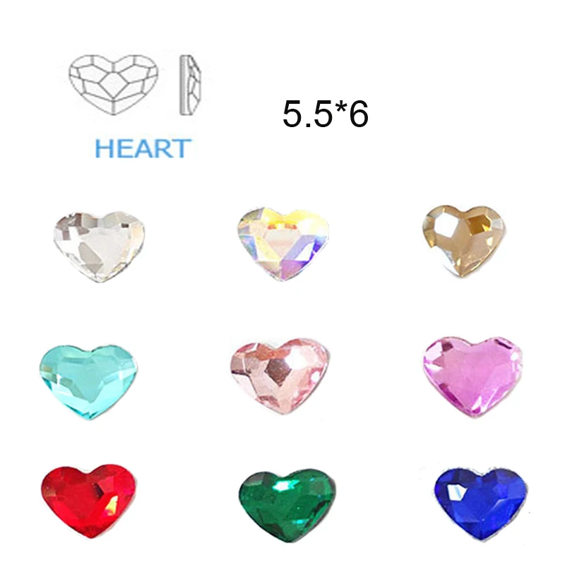 50pcs Širdies Mulitcolor Akrilo Kristalų Nagų Dailės Cirkonio 5.5*6mm Nagų Dailės Flatback Crystal AB 