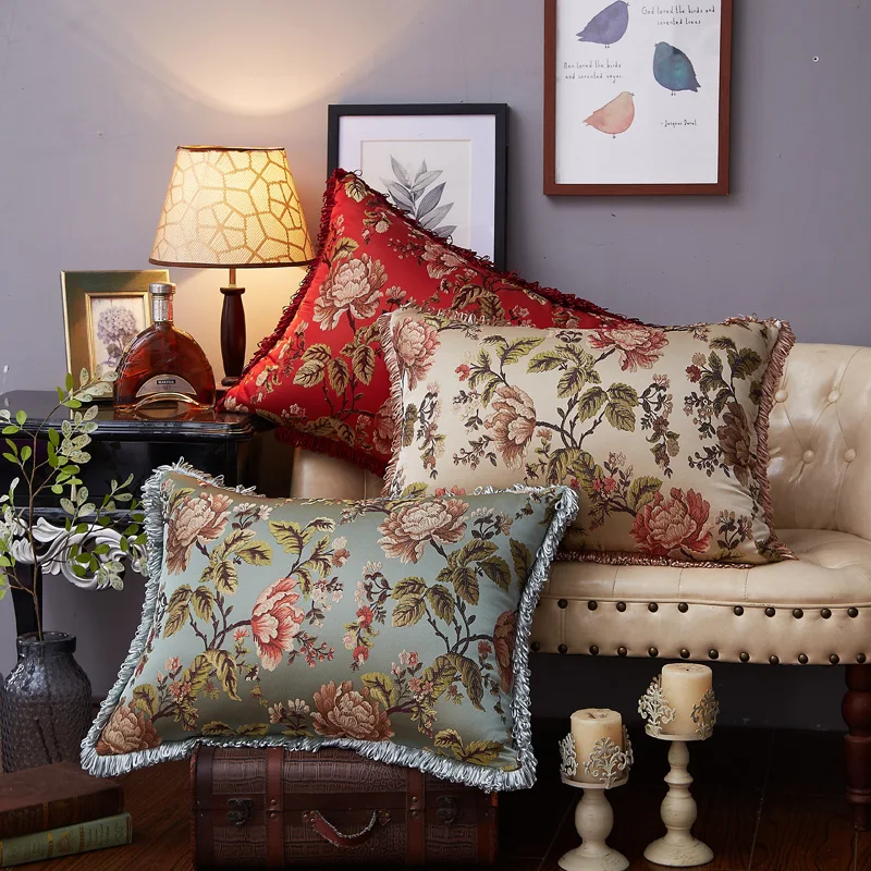 50X70/60X70/60X80CM gėlių žakardinės pagalvėlės dangtis pakraščiuose juosmens užvalkalas sofa juosmens pagalvės dangtelis atlošas namų dekoro