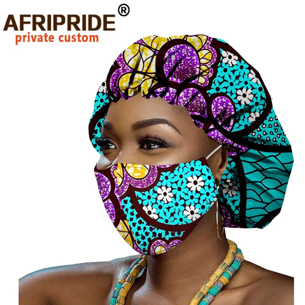 Afrikos Kepuraitės Ir Kaukė 2 Gabalas Moterims Afrikos Modelis Ankara Spausdinti Kepuraitės Nakties Miego Skrybėlę Turbaną Vaškas Batikos Medvilnės A20H006