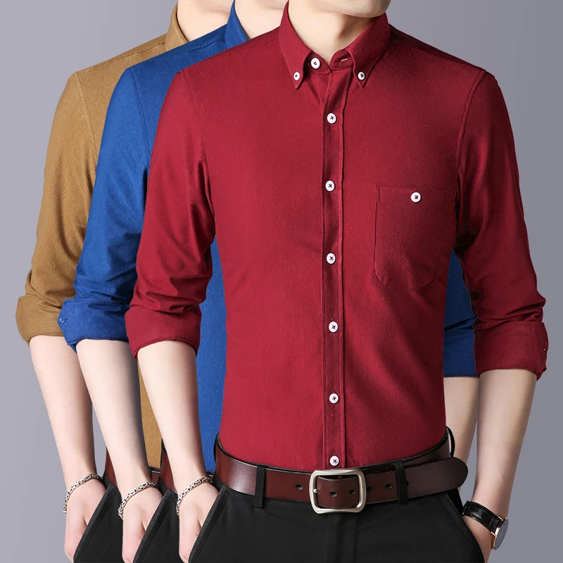 Aukštos kokybės 2020 nauja rudens žiemos marškinėliai vyrams atvartas Verslo ilgomis rankovėmis marškinėliai 1998