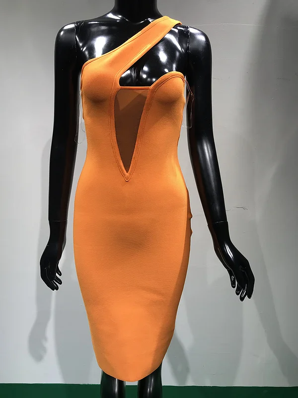 Aukštos Kokybės Įžymybė Orange Vieną Petį Bodycon Viskozė Tvarstis Suknelė Elegantiškas Vakaras Šalis Suknelė Vestidos