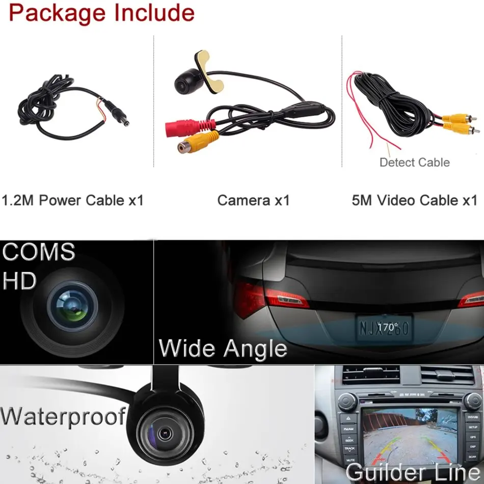 Automobilio Vaizdas iš Priekio automobilio Parkavimo Kamera RCA Plug Plataus Kampo Vandeniui atspari Galinio vaizdo Atvirkštinio Backup Dash Monitorius Galvos Vienetas