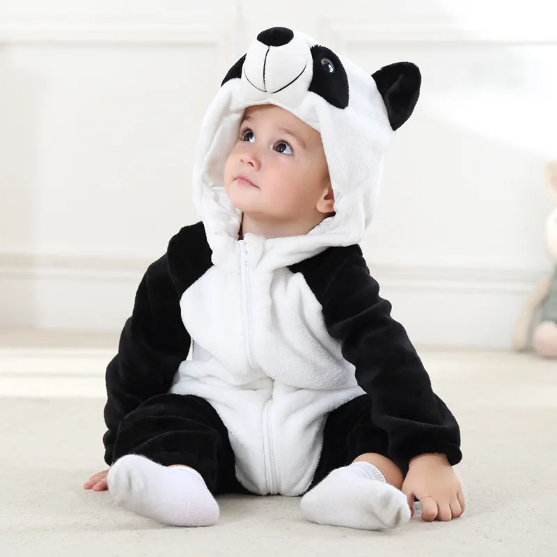 Baby Girl Drabužiai Bamblys Inflant Romper Animacinių Filmų Panda Stich Pižama Žiemos Flanelė Kūdikių Jumpsuit Gyvūnų Gobtuvu Kugurumi Komplektai