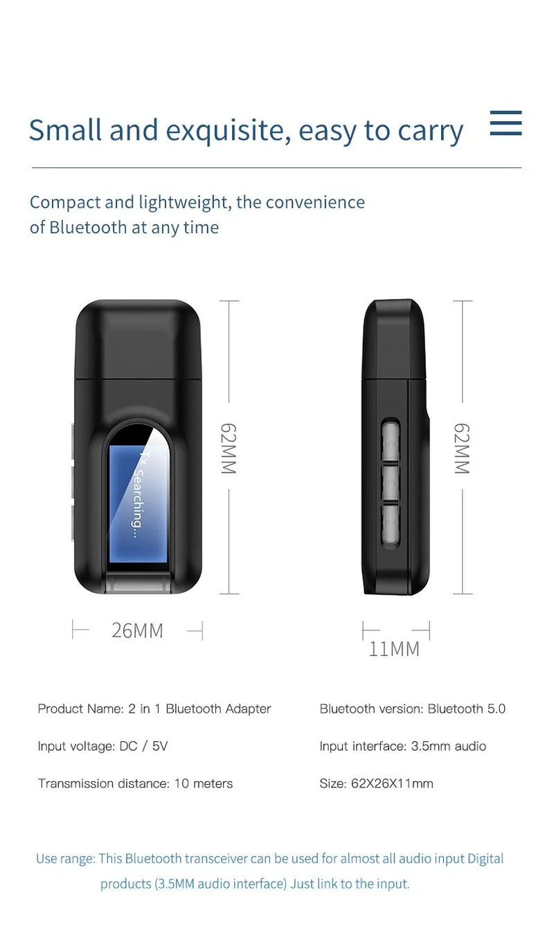 Bluetooth 5.0 Imtuvas Siųstuvas Belaidė Garso sistema su LCD Ekrano Adapter 3.5 MM AUX Automobilių Hands-free