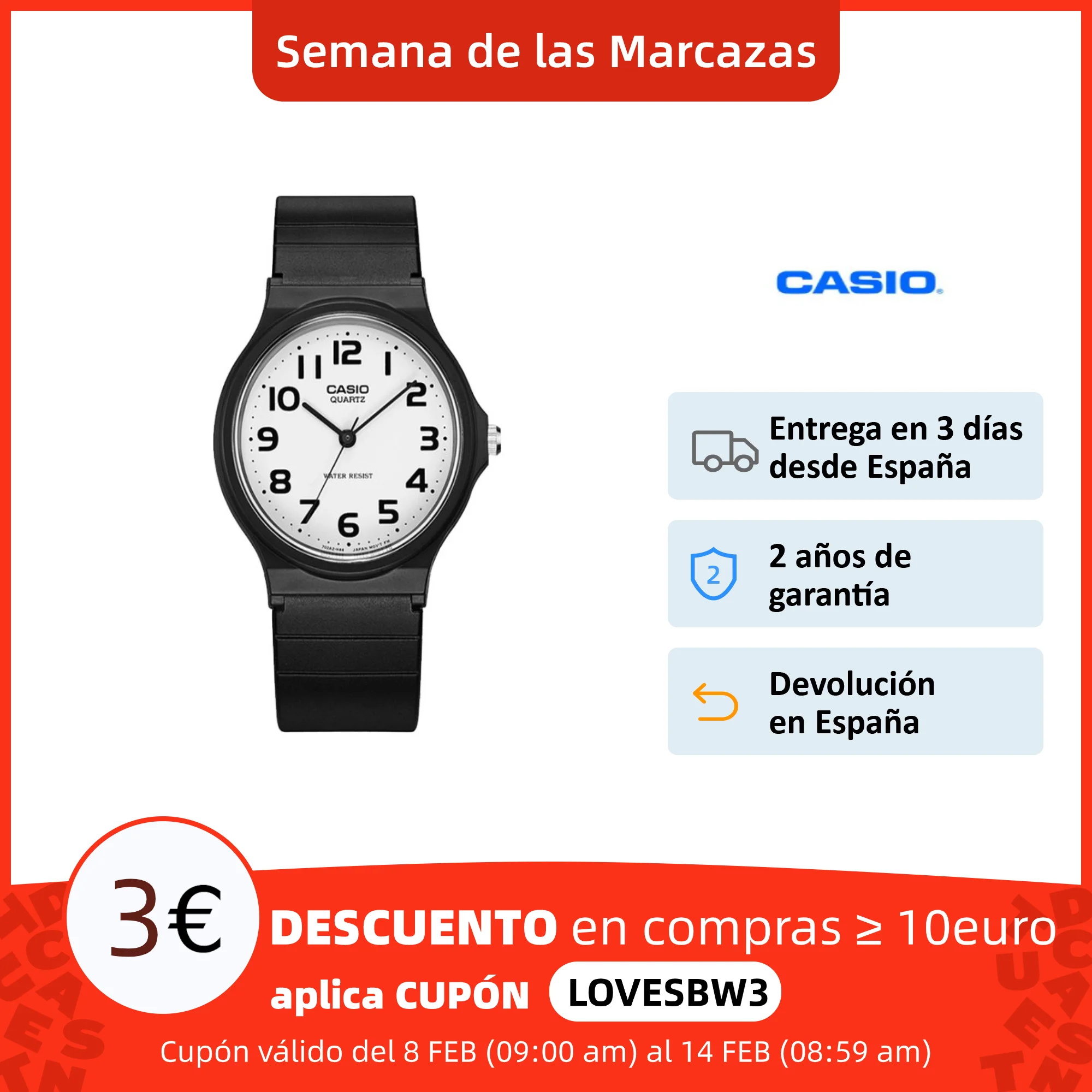 CASIO Collection 2729 MQ-24-7B - Mados y Priežastinis Reloj Para Hombre Con Caballero Cuarzo Correa Caucho Negro