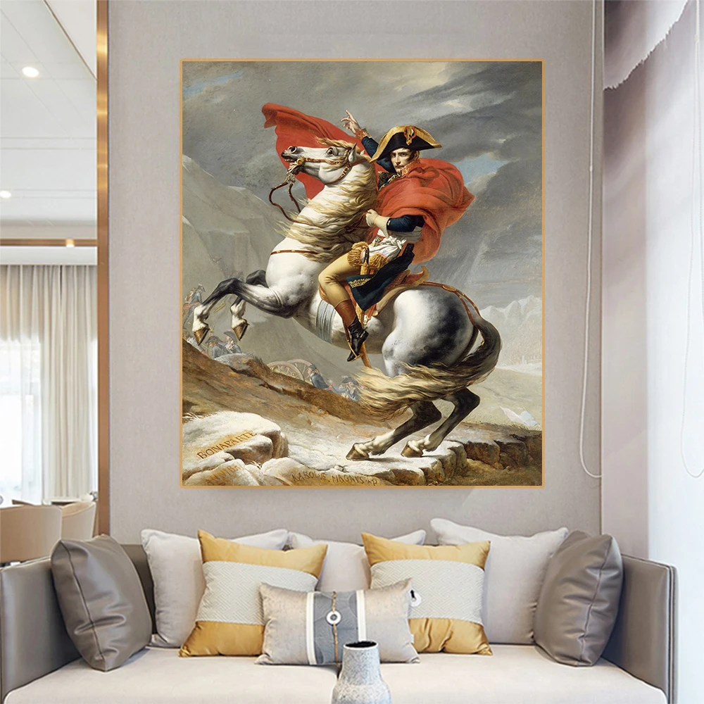 Citon Drobė, Aliejus, tapyba Jacques-Louis David《Napoleonas, Kertančių Alpes》Meno Plakato Nuotrauką Šiuolaikinės Sienų dekoras Namų Puošybai