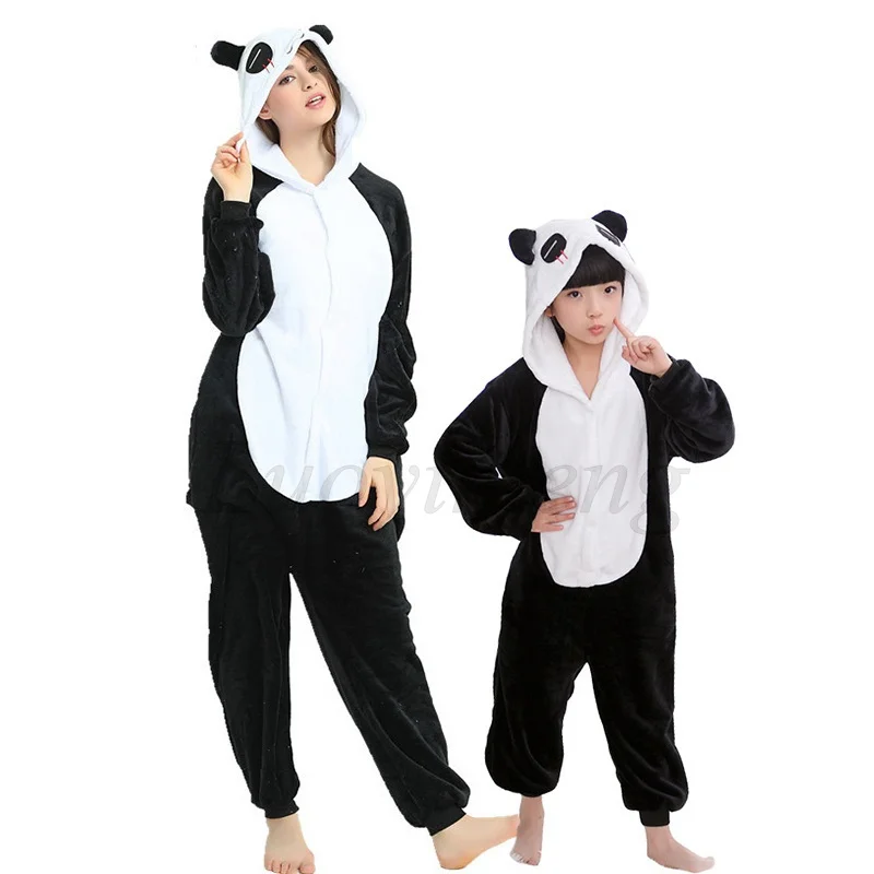 Dygsnio Onesies Kigurumi Žiemos Moterys Panda Pižama Berniukams, Mergaitėms Gyvūnų Pižamos Suaugusiems Vaikams Kostiumai Flanelė Animacinių Filmų Sleepwear