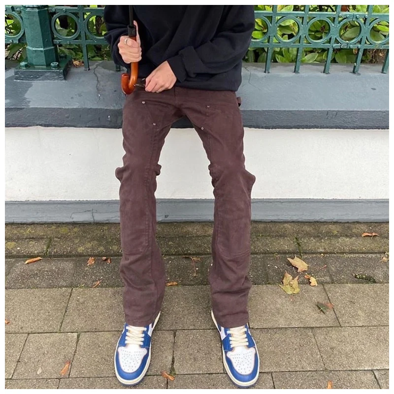 Europos mados gatvės stiliaus VUJADE retro atgal užtrauktuką krovinių kelnės, vyriški slim-fit užsiliepsnojo kelnės kniedės kišenėje grynai atsitiktinis kelnės