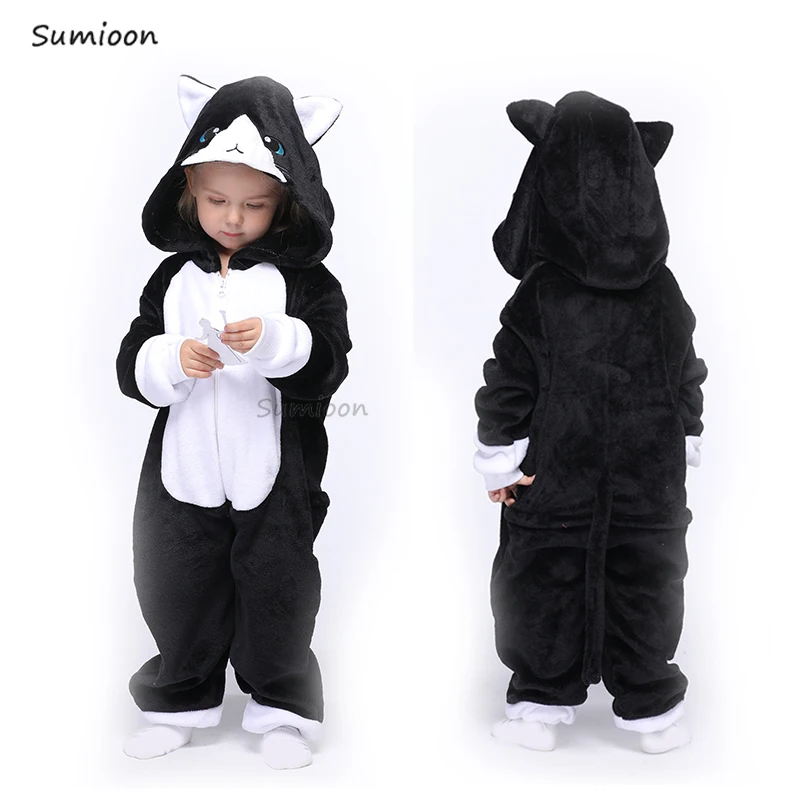 Flanelė Kigurumi Onesies Vaikams Pižama 2020 M. Žiemos Gyvūnų Katė Vienaragis Pižamos Vaikams Onesie Kūdikių Cosplay Panda Sleepwear