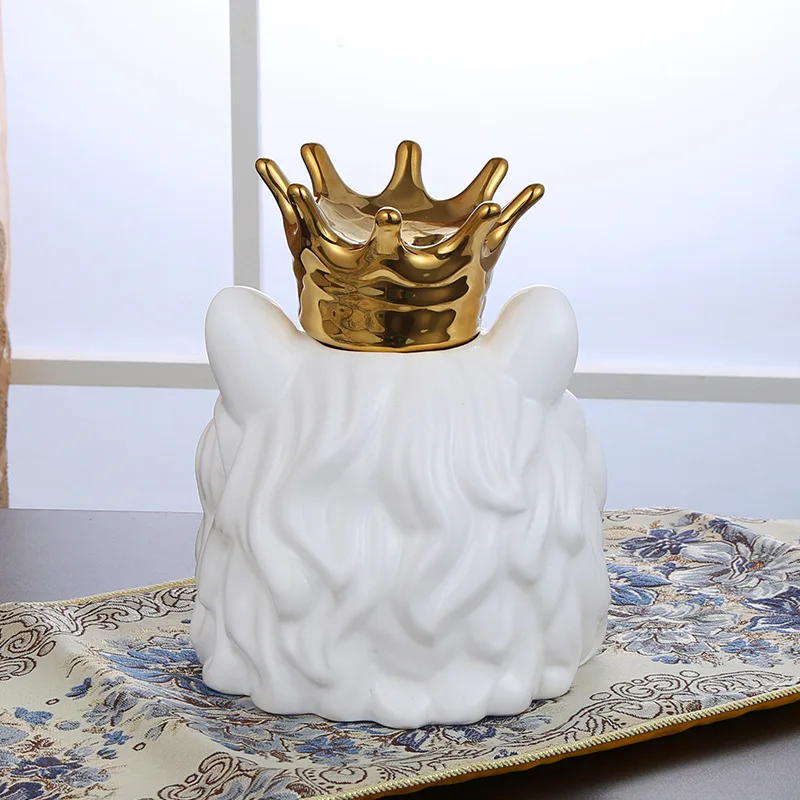 Golden Crown Imperial Liūtas, Lokys, Lapė Keramikos Ornamentais Papuošalai Stovo Bako Filtras Rinkti Jar Porceliano Namų Puošybai