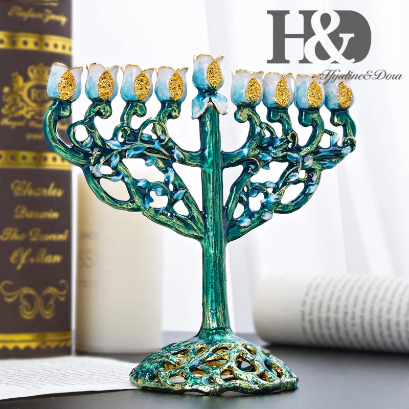 H&D Rankomis dažyti Hanukkah Menorah Žydų Lempa 9 Filialas Jeruzalės Šventykla, Žydų Žvakių Laikiklis Chanuka Žvakidės Dekoravimas