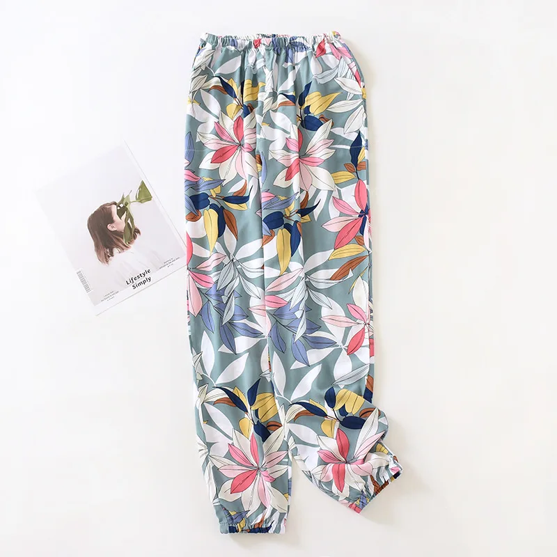 Japonų stiliaus medvilnės kelnės ponios pavasarį ir vasarą plonas skirsnio medvilnės spalvotų pižama kelnės anti-uodų kelnės