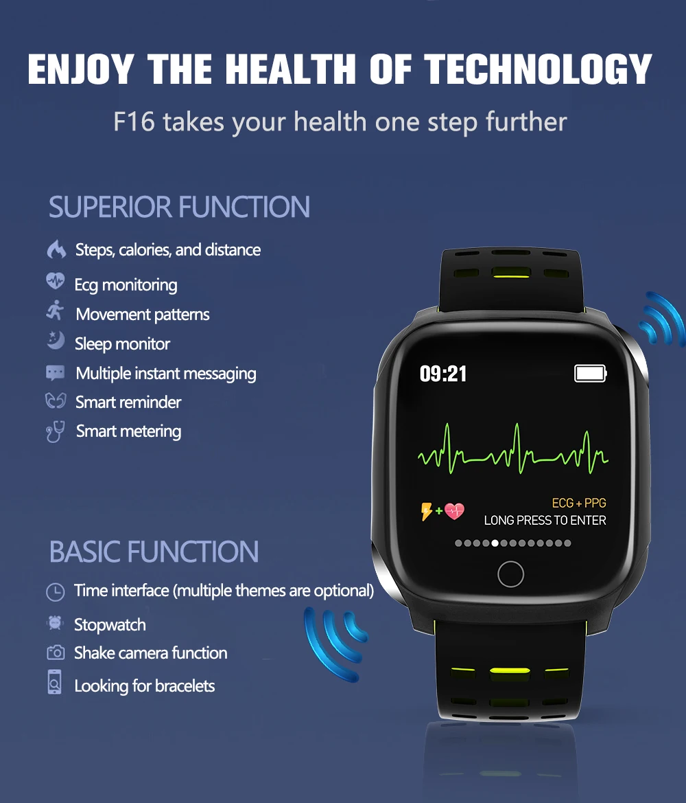 JIANSU F16 smart žiūrėti EKG matavimo sporto apyrankė atsparus vandeniui smart žiūrėti pažangios aptikimo įstaiga duomenys