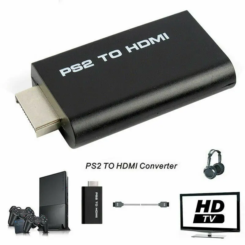 Juoda PS2 HDMI 480i/480p/576i Audio Video Converter Adapteris, 3,5 mm Garso Išvesties Palaiko Visas Ekrano Režimai#50