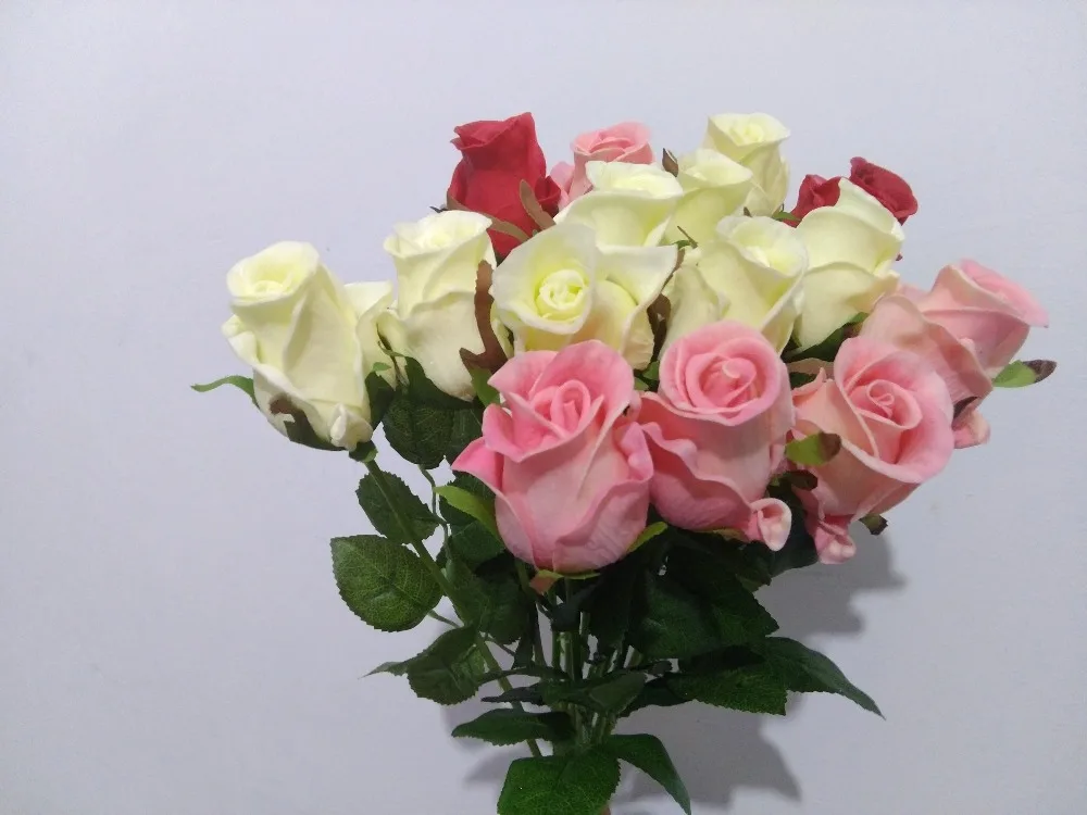 K16148 5VNT Modeliavimas PU Rose Vestuvių Dirbtinės gėlės Valentino Diena Gėlių Namų Puošybai Gėlėmis