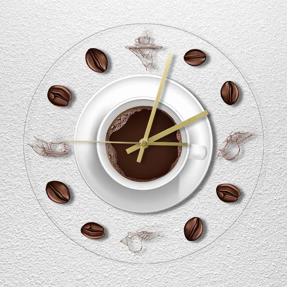 Kavos Vertus, Piešimo, iliustracijos Virtuvės Sieninis Laikrodis Modernios Spausdinimo Laikrodis Minimalistinio Akrilo Sienos Žiūrėti Dovanų idėjos Kavos Mėgėjams