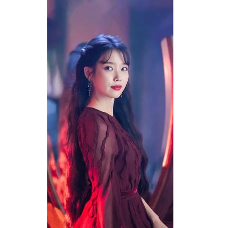 Kpop IU Lee Ji Eun 2021 korėjos Vyno Raudona Suknelė Moterims Rudenį Naujų Vakare Šalies Temperamentas Mados Apvalios Kaklo, ilgomis Rankovėmis Suknelės