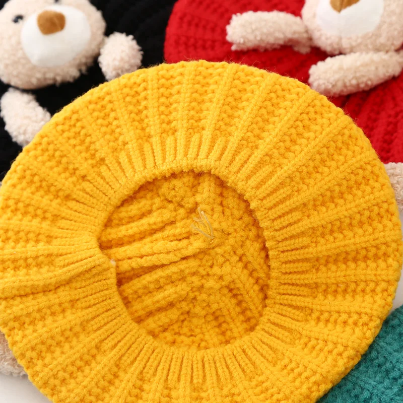 Kūdikių skrybėlę žiemos turėkite šiltas megzti skrybėlę mergina vientisos spalvos su gobtuvu bžūp mados mielas vilnonių beanie skrybėlių