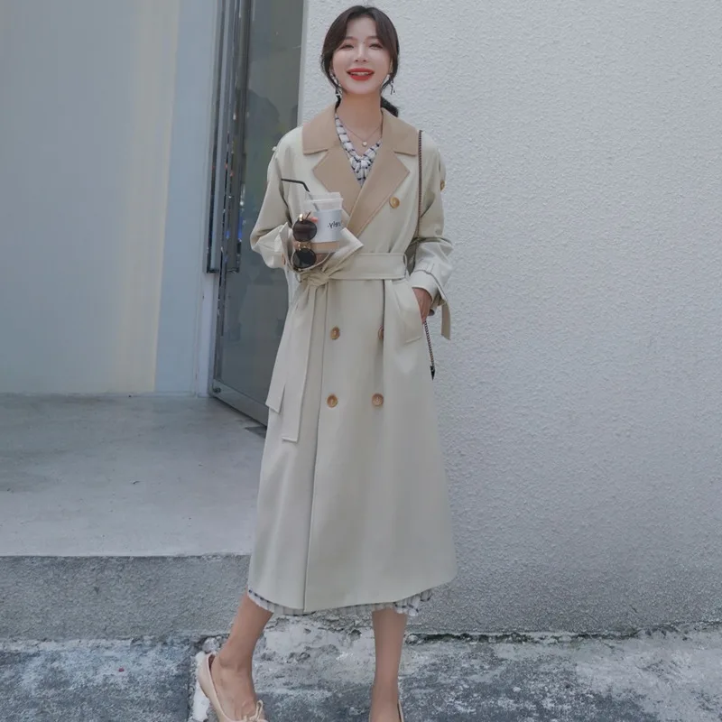 LANMREM 2021 m. Rudenį elegantiškas prancūzų kontrasto spalvų įpjovomis apykaklės mados dvieiliai švarkelis, paltai moterims 2A325