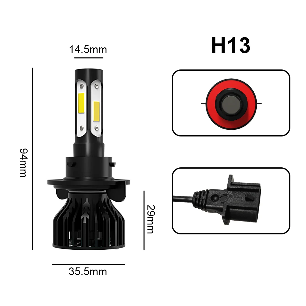 LSlight H13 9008 LED Žibintų Lemputės H4, H7, H8, H9 H11 9005 HB3 9006 HB4 Auto Automobilių Žibintai 6000K 8000K Turbo Rūko Žibintai Rinkiniai 12V