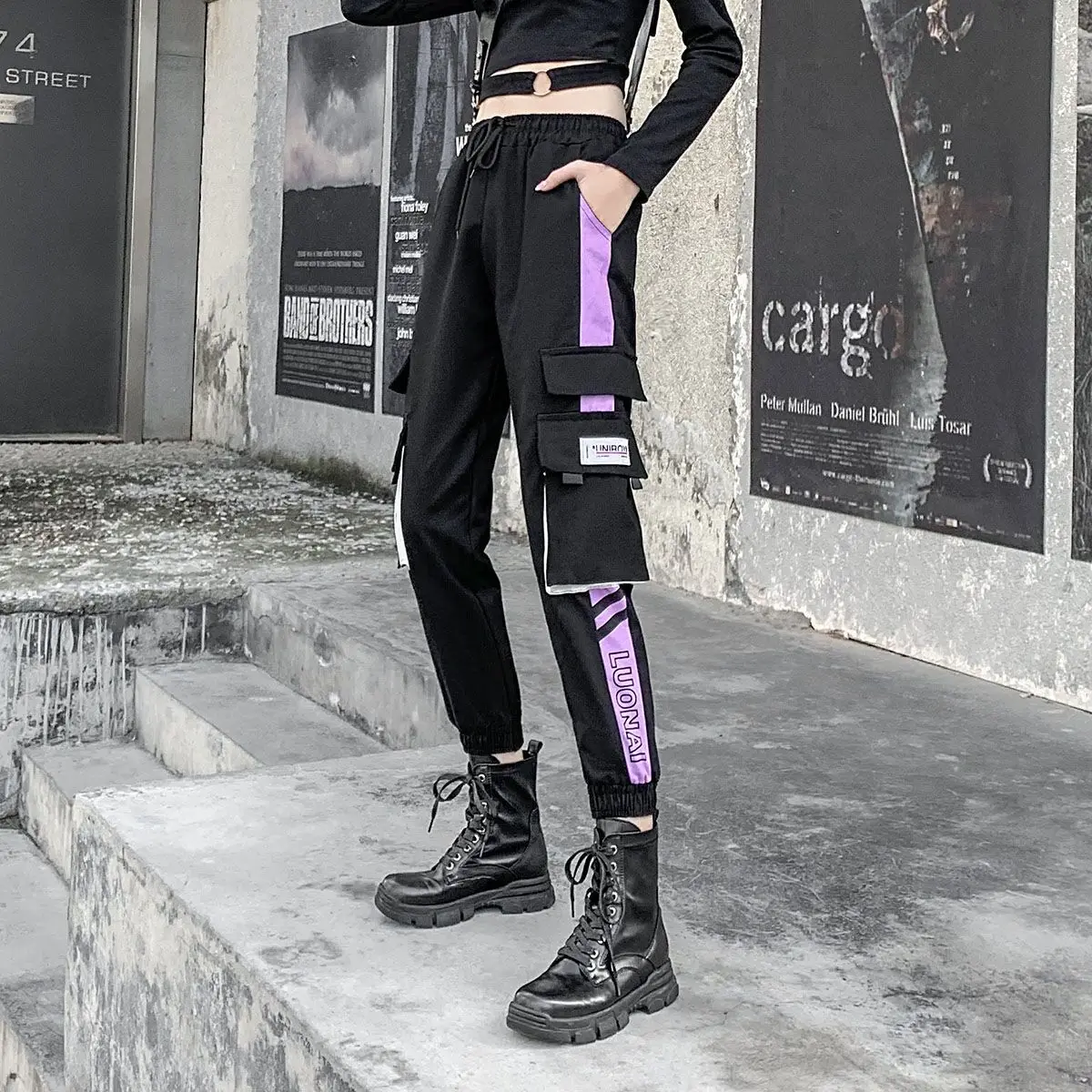 Mados moteris kelnės moterims krovinių aukšto liemens kelnės laisvas kelnes poilsiu moterų sweatpants streetwear