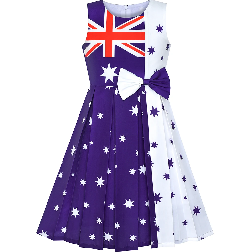 Mergaičių Suknelė Australijos Nacionalinės Vėliavos Nacionalinę Dieną, Spalvų Kontrastas 2020 Metų Vasaros Princesė Vestuvių Suknelės, Šaliai, Vaikų Drabužiai