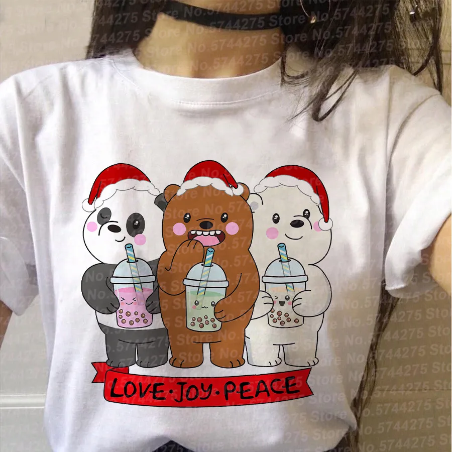 Moterų Harajuku Gražių Animacinių filmų T-shirt Trys Lokiai Tee Atsitiktinis Kavos Ledai trumpomis Rankovėmis Viršūnes Kalėdų Plikas Lokys T Shirt
