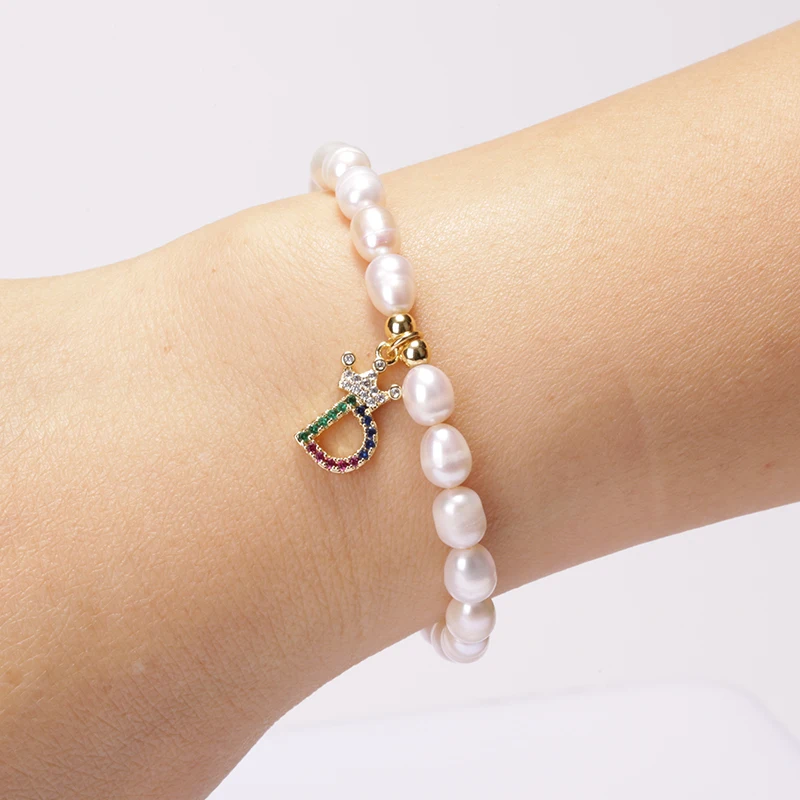 Natūralūs gėlavandenių perlų pradinio 26 abėcėlės raidė, pavardė nutiesti spalva cirkonis karūna pakabukas žavesio apyrankę moteris elegantiška dovana