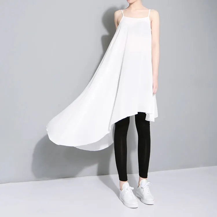 Nereguliarus Elegantiškas Dviejų Dalių Suknelė Moterims Balta Slydimo Šifono Suknelė+Juoda Berankovė Liemenė Lady Rinkiniai Kontrasto Spalvų Varčias