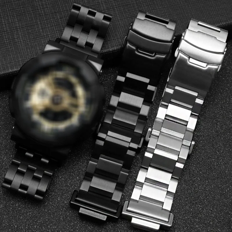 Nerūdijančio plieno watchband GA-110GB GA/GD/GLS-100 110 120 žiūrėti dirželis juodas sidabro kieto metalo riešo apyrankę