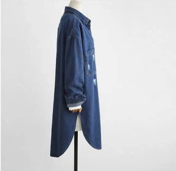 Plius dydis 4XL 2020 m. rudenį Kankina Džinsinio Marškinėliai Moterims Retro Atsitiktinis Blue Coat su Kišenėmis viršuje jeans palaidinė