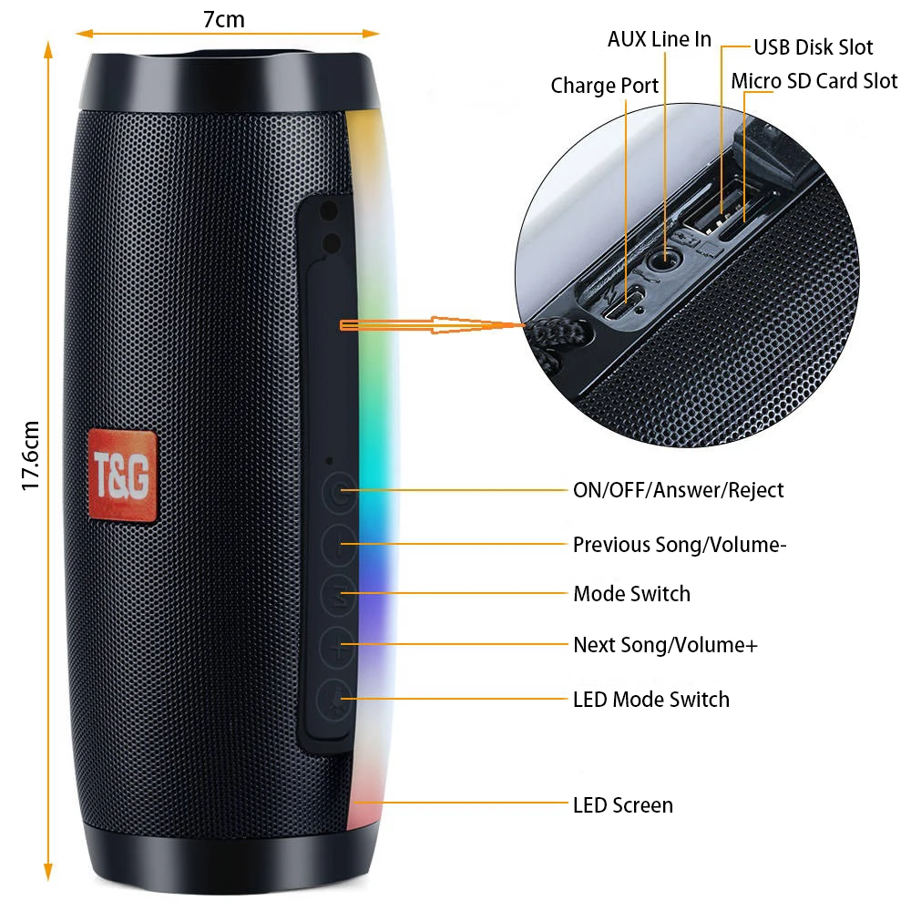 Portable Bluetooth Speaker Belaidžio Bosinė Kolonėlė Vandeniui Lauko USB Garsiakalbių Parama AUX TF žemų dažnių garsiakalbis LED altavoz 
