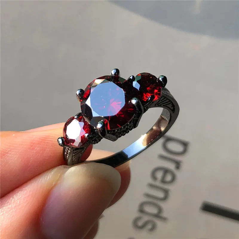 Prabanga Moterų Didelis Raudonas Cirkonis Akmuo Žiedas 14KT Juodojo Aukso Vestuvinį Žiedą, Unikalų Stilių Žada Sužadėtuvių Žiedai Moterims