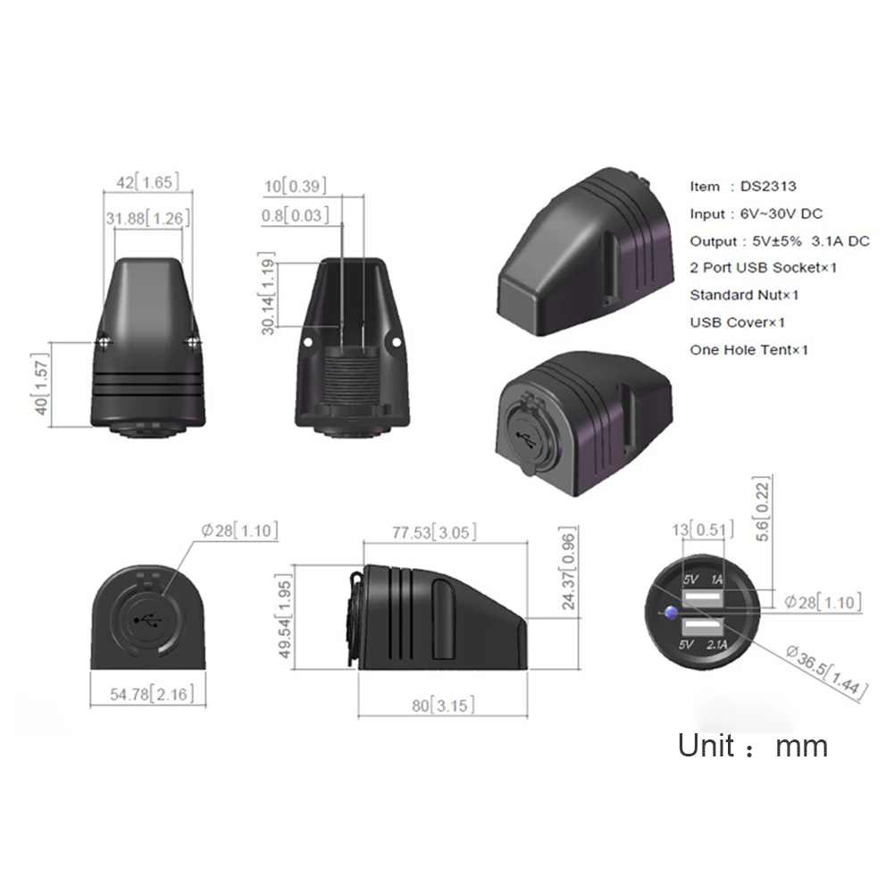Priedų Paviršinio montavimo Universalus Nešiojamas Įkroviklis Automobilių Vandeniui Lizdas Maitinimo Adapteris 12V Patvarus Plug Black Dual USB