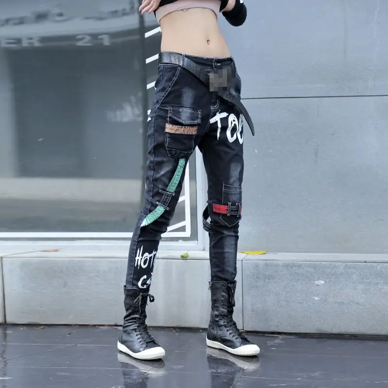 Punk Stiliaus Žiemos Naujas Atvykimo Mados Moterų Haremas Kelnės Vintage Plauti Kankina Balinti Kratinys Ilgas Kelnes Moterų Džinsinio Džinsus