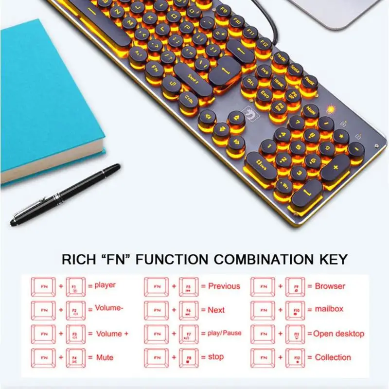 Steampunk Retro Keycap USB Laidinio Žėrintis Backlit Gaming Keyboard 104 Klavišų Klaviatūra Nešiojamas Kompiuteris Skatinimo