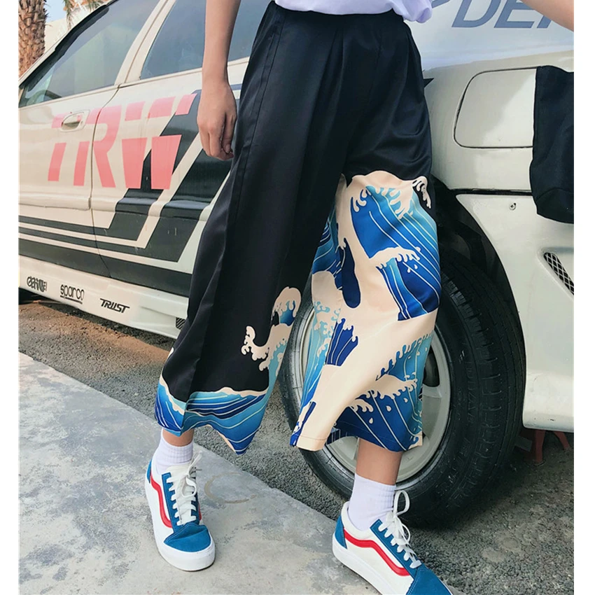 Streetwear Moterų Kelnes Japonų Stiliaus Harajuku Negabaritinių Plačios Kelnės Banga Spausdinti Moteris Kelnės Hip-Hop