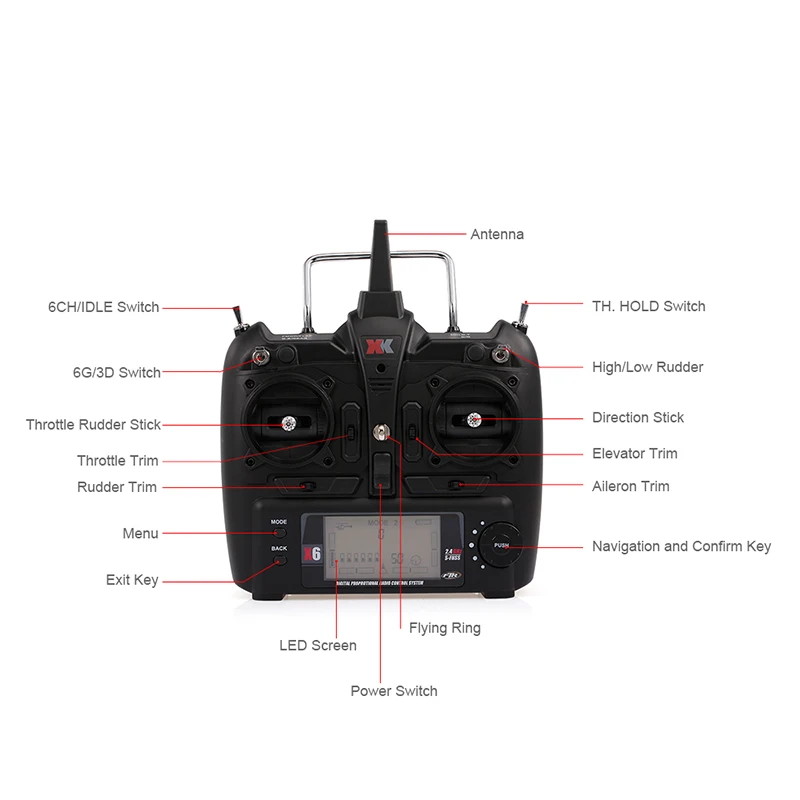 Už XK X6 2.4 G 6CH Nuotolinio valdymo pultelis Radijo Siųstuvas, skirtas WLtoys XK K100 K110 K120 K123 K124 K130 X350 RC Sraigtasparnis