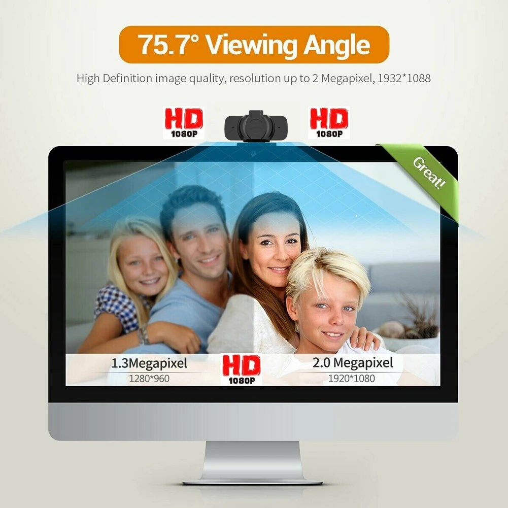 W8 Full HD 1080P Kamera su Privatumo Padengti Dviguba Built-in Mic USB Web Kamera
