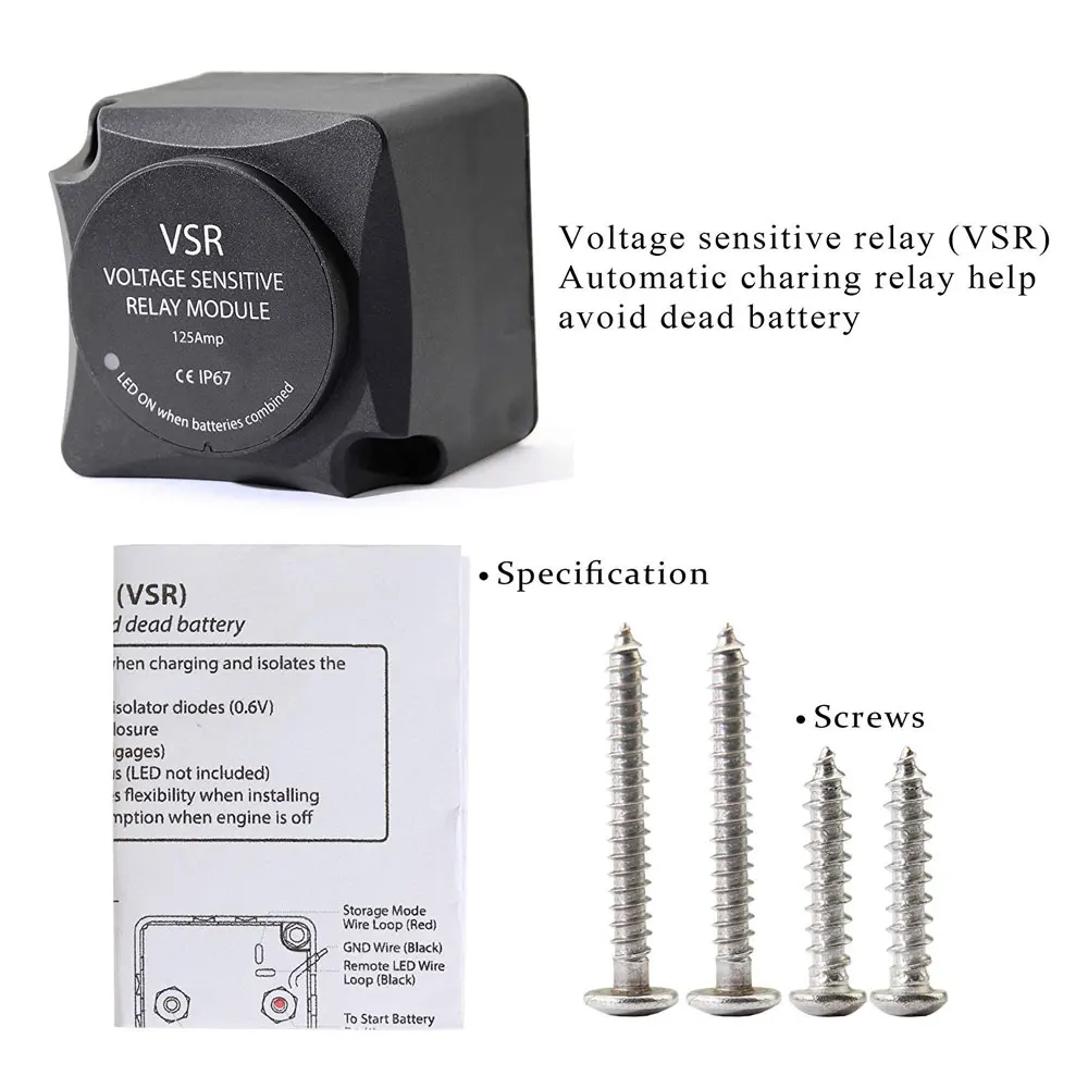 Įtampos Jutikliai, Relės (VSR) 12V 125Amp IP67-Automatinis charing relė, kad išvengti baterijos išsikrovė