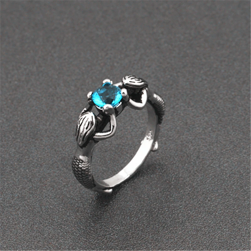Žiedai Moterims Derliaus Tajų Stiliaus Dvigubo Undinė Pearl Blue Crystal Žiedą, bižuterijos Dovanos