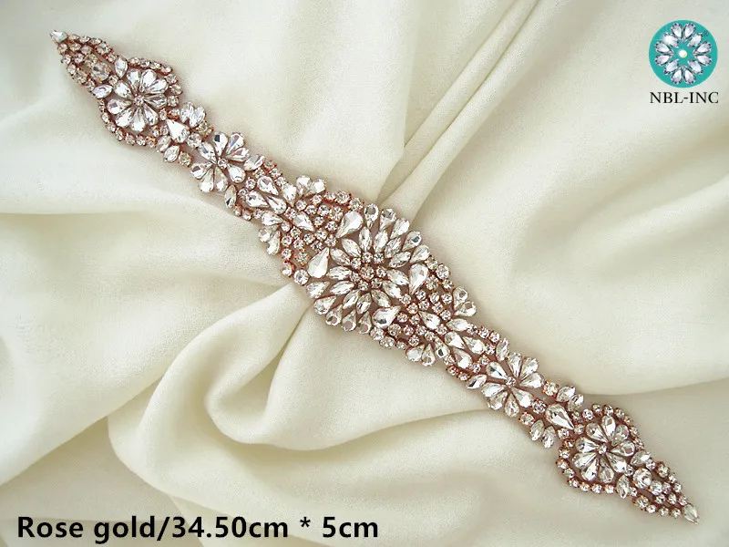 (1 PC) Vestuvinė suknelė, sidabro aukso cirkonio kristalų appliques aukso geležies vestuvių suknelės diržas WDD0008