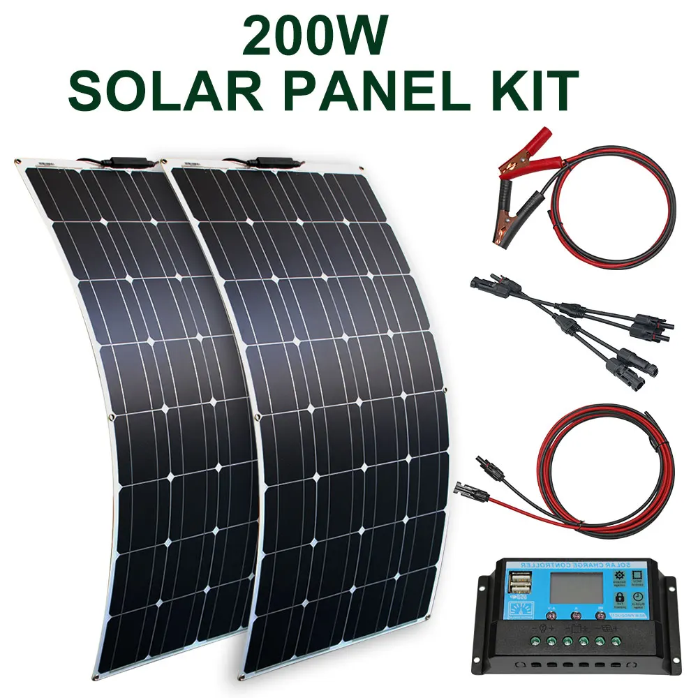 100w 200w lanksčias saulės skydelis su 10A/20A saulės reguliatorius laidas 12v baterijų įkroviklis namo stogo