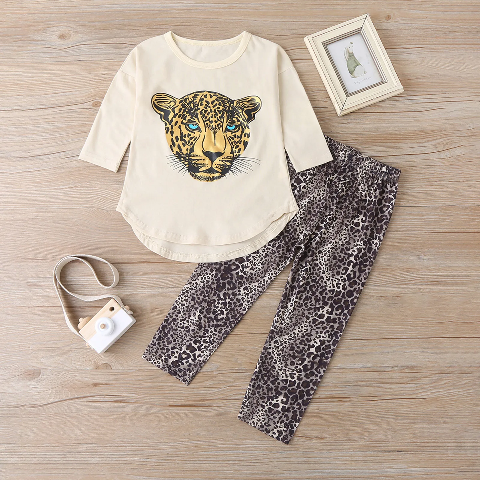 2-8 Metų tiktų mažoms ir vidutinėms vaikų mergaičių tigras spausdinti ilgomis rankovėmis marškinėliai + leopard kelnės kostiumas одежда для девушки 6*