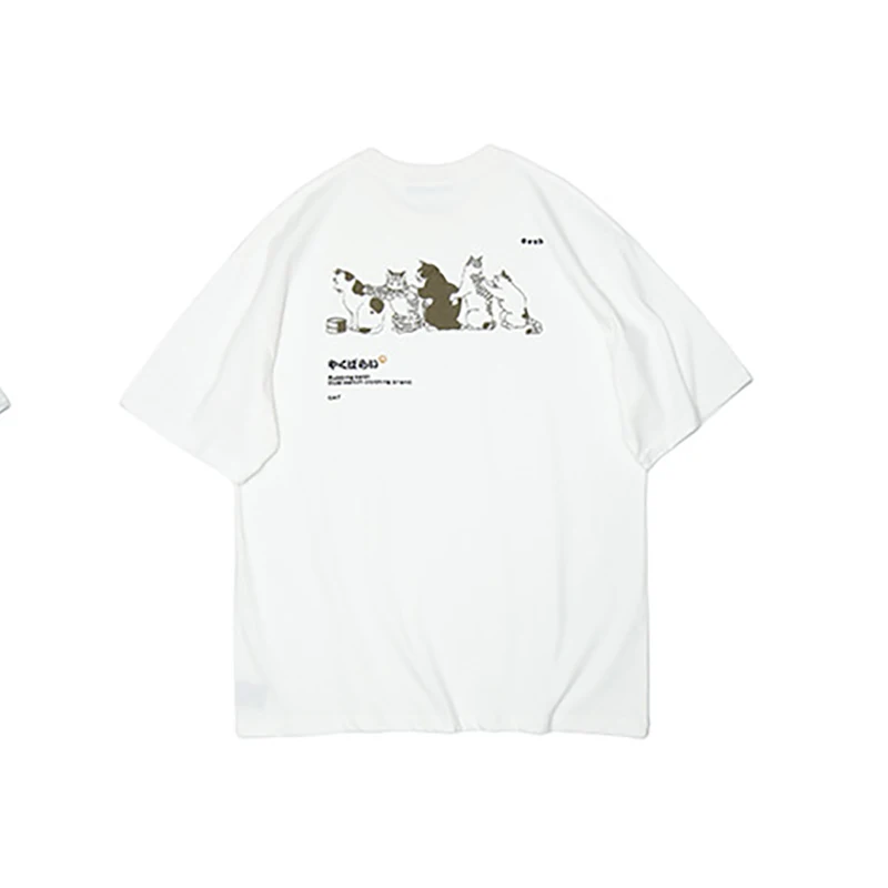 2021 M. Vasarą Naujas Japonų Juokinga Katė Katė Katė T-Shirt Naujas Mados Prekės Ženklo Ins Komatsu Hara Sufeng Hip-Hop Top Pora Trumpas Rankovės