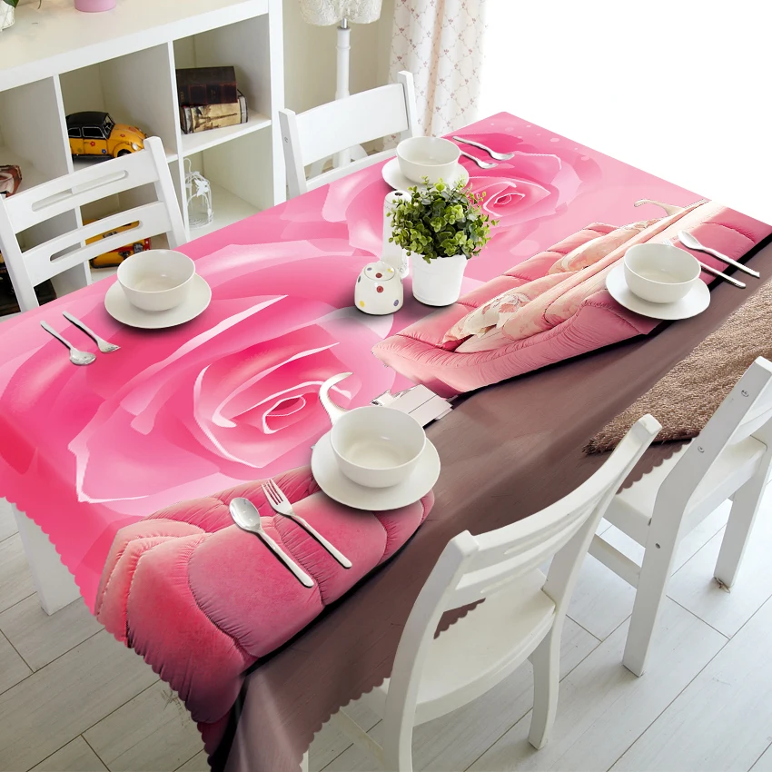3D Staltiesė Rožinės ir Violetinės Gėlės Modelis Plaunamas Audinys Tirštėti Stačiakampės ir Apvalios Vestuvių staltiesė Kalėdų Dovana