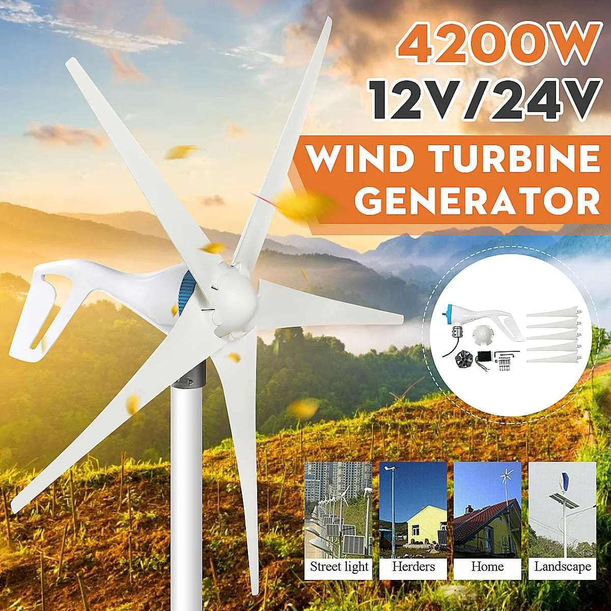 5 Peiliukai Horizontalios Vėjo Generatorius S3 Vėjo Turbinos Generatorius vėjo malūnas Energijos Turbins Imti su valdikliu namų Stovykla 4200W